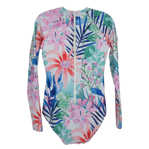 Axesea Women Floral Long Sleeve one piece Surf Swimsuit UPF 50+ Rash Guard Sz 10 - Picture 2 of 12